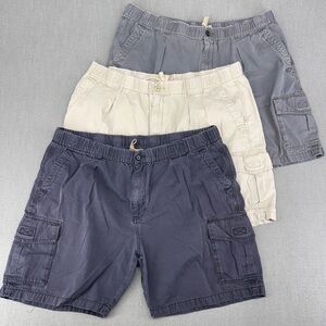 Lot Of 3 Tommy Bahama RELAX Cargo Shorts XXL Blue Gray Khaki Elastic Waist FLAWS